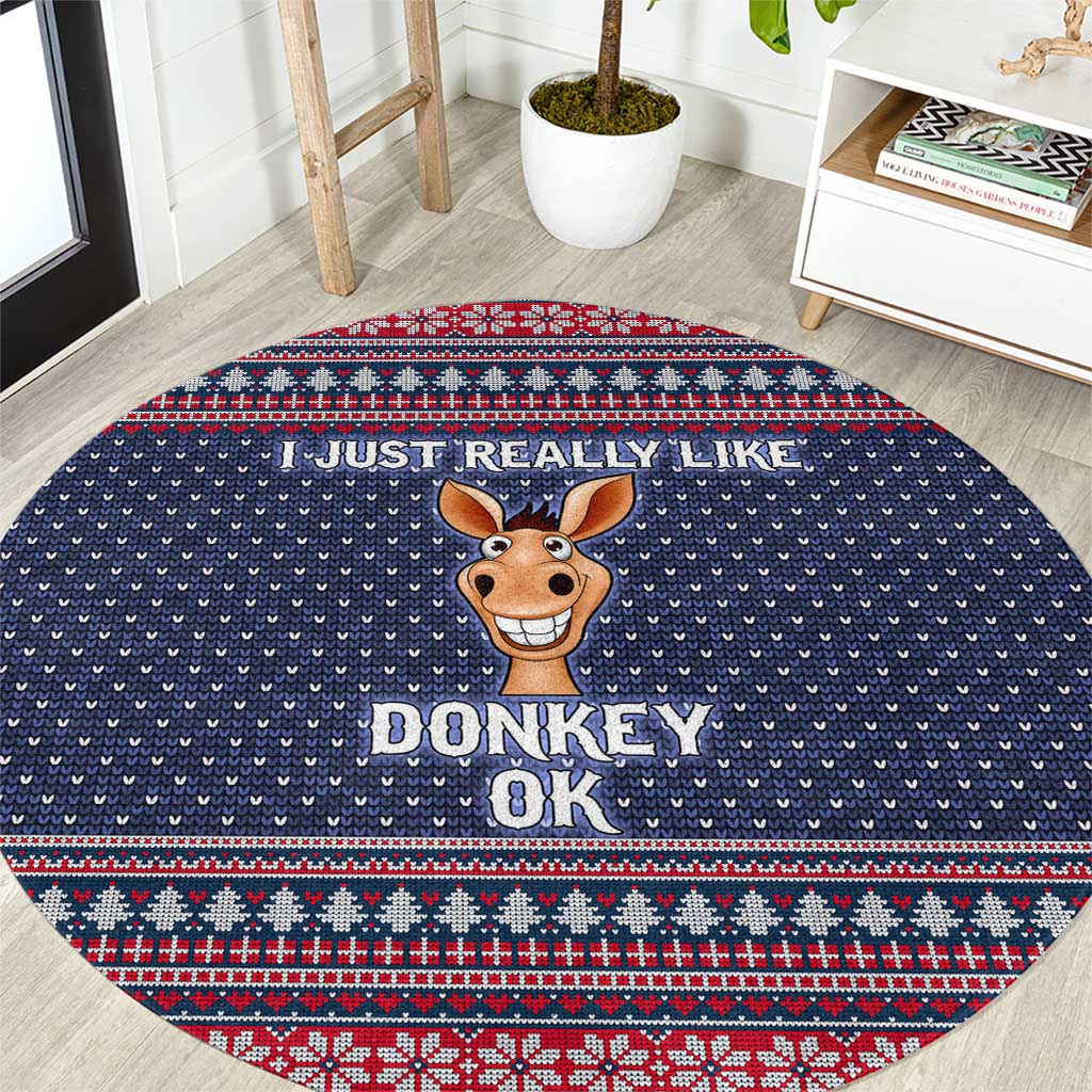 I Just Really Like Donkey Christmas Christmas Round Carpet Xmas Holiday Patterns - Wonder Print Shop