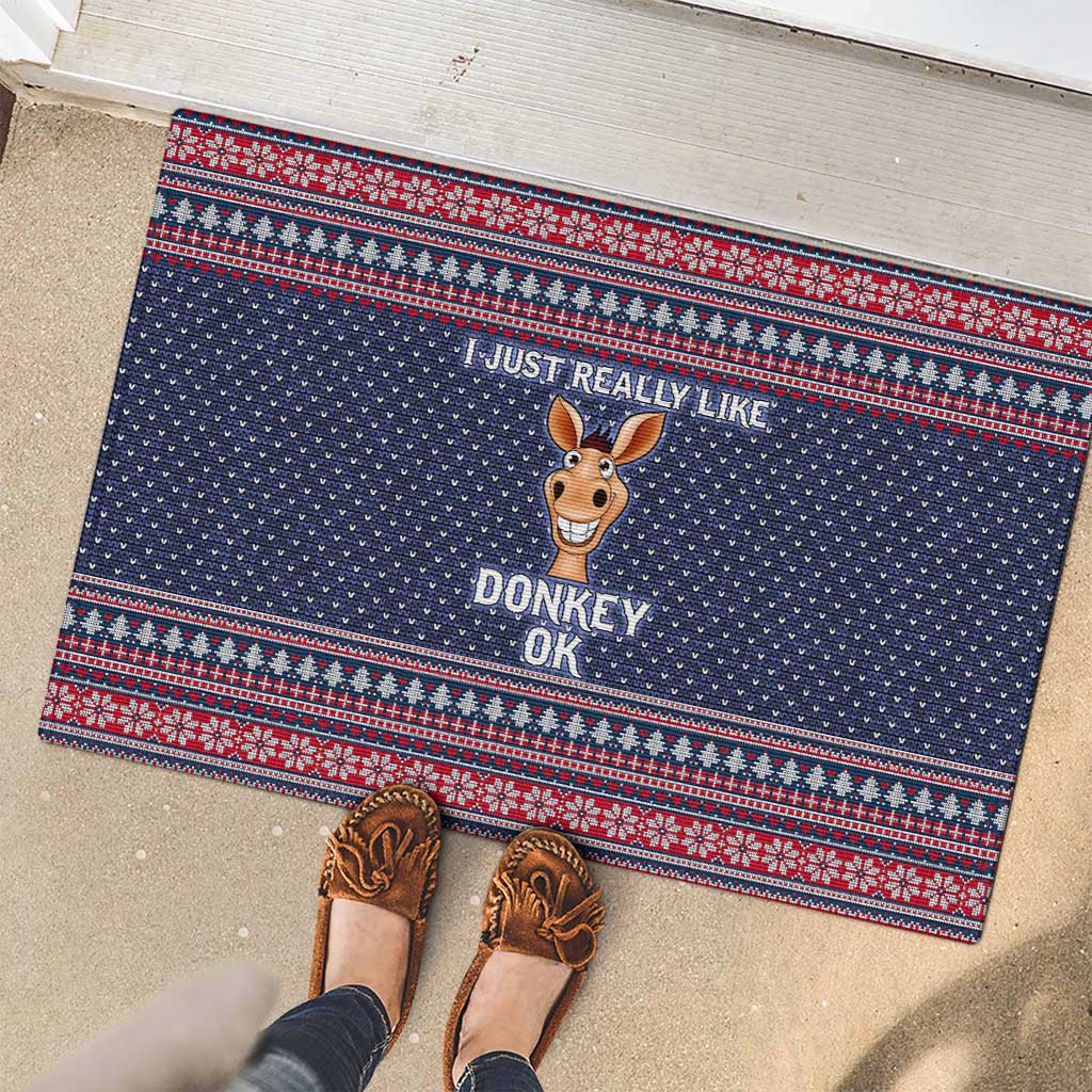 I Just Really Like Donkey Christmas Christmas Rubber Doormat Xmas Holiday Patterns - Wonder Print Shop