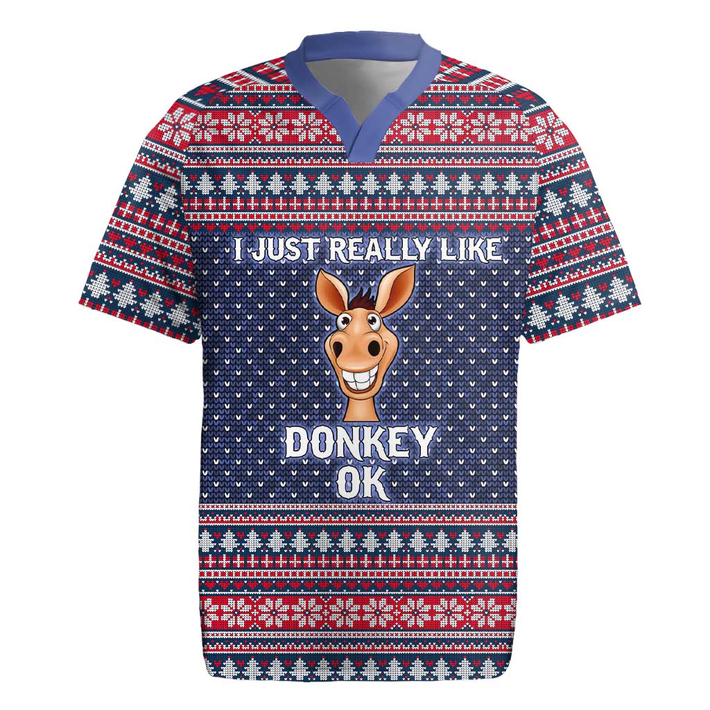 I Just Really Like Donkey Christmas Christmas Rugby Jersey Xmas Holiday Patterns - Wonder Print Shop