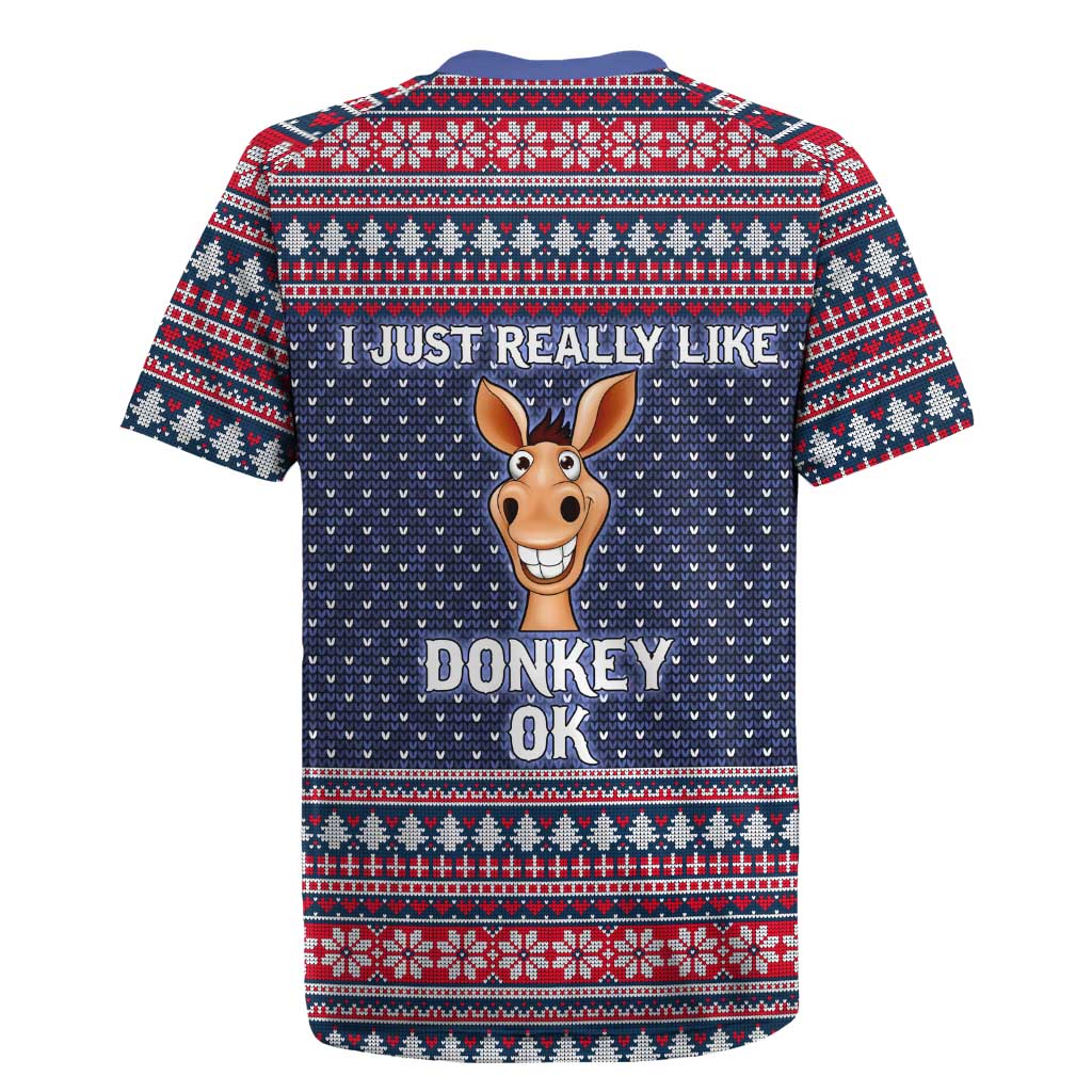 I Just Really Like Donkey Christmas Christmas Rugby Jersey Xmas Holiday Patterns - Wonder Print Shop