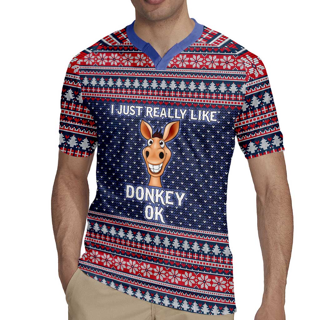 I Just Really Like Donkey Christmas Christmas Rugby Jersey Xmas Holiday Patterns - Wonder Print Shop