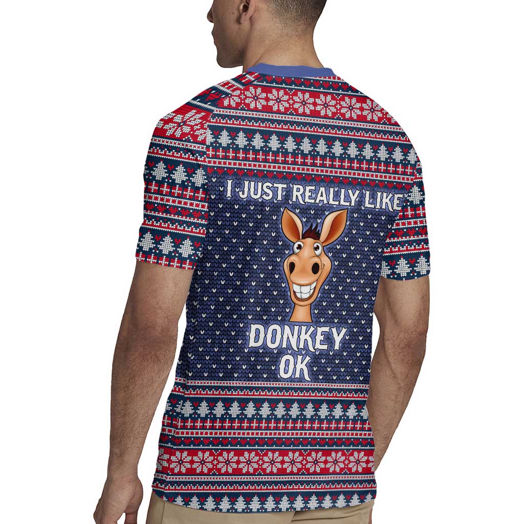 I Just Really Like Donkey Christmas Christmas Rugby Jersey Xmas Holiday Patterns - Wonder Print Shop