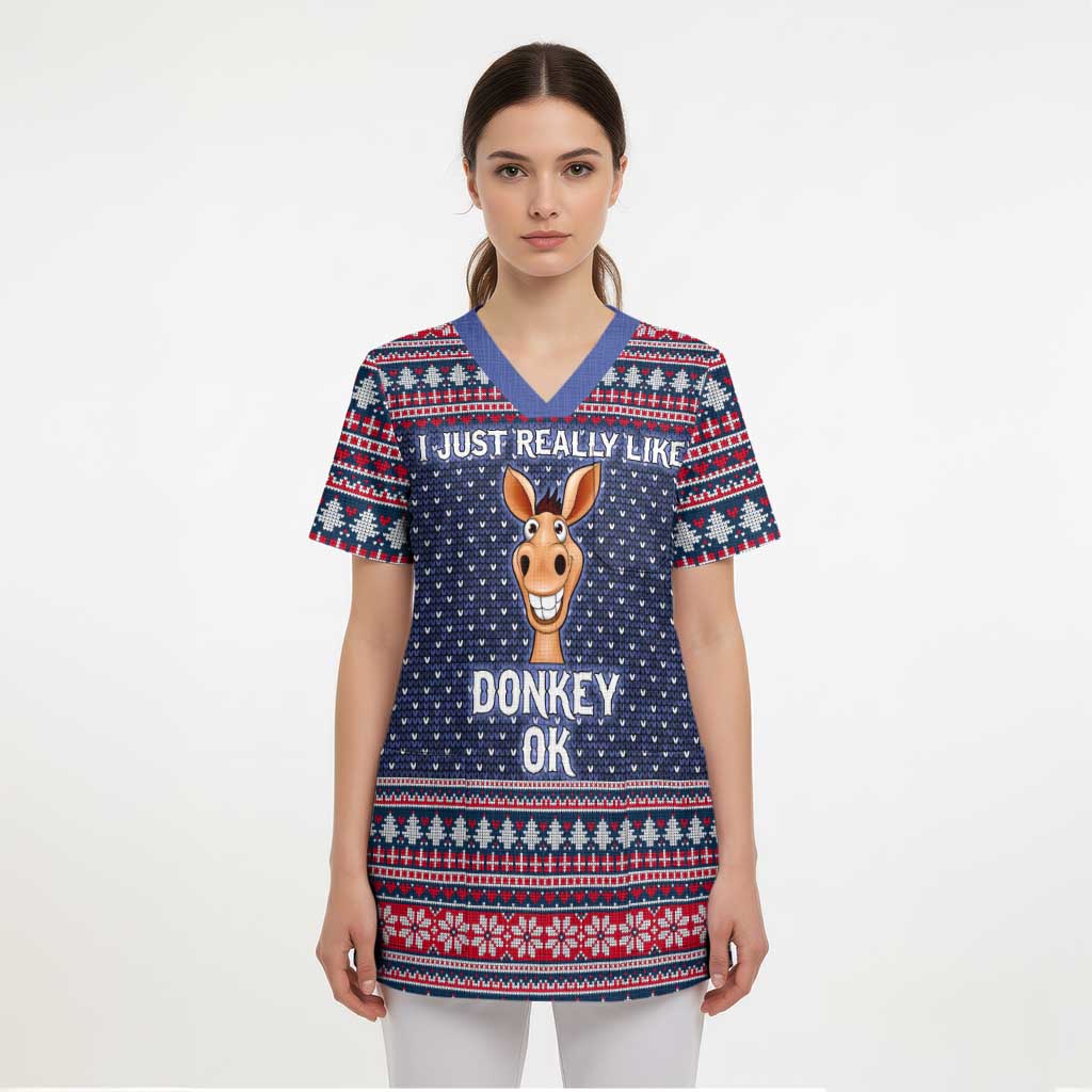 I Just Really Like Donkey Christmas Christmas Scrub Top Xmas Holiday Patterns - Wonder Print Shop