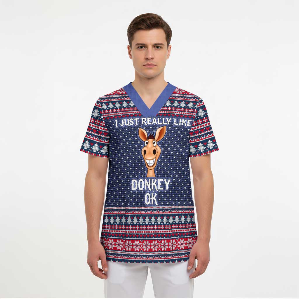 I Just Really Like Donkey Christmas Christmas Scrub Top Xmas Holiday Patterns - Wonder Print Shop