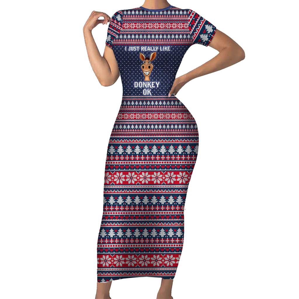 I Just Really Like Donkey Christmas Christmas Short Sleeve Bodycon Dress Xmas Holiday Patterns - Wonder Print Shop