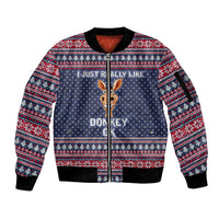 I Just Really Like Donkey Christmas Christmas Sleeve Zip Bomber Jacket Xmas Holiday Patterns - Wonder Print Shop