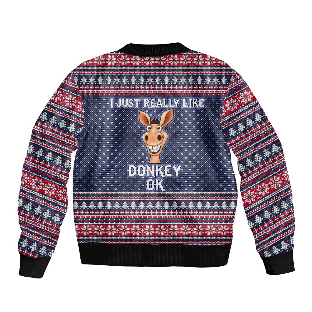 I Just Really Like Donkey Christmas Christmas Sleeve Zip Bomber Jacket Xmas Holiday Patterns - Wonder Print Shop