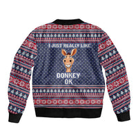 I Just Really Like Donkey Christmas Christmas Sleeve Zip Bomber Jacket Xmas Holiday Patterns - Wonder Print Shop
