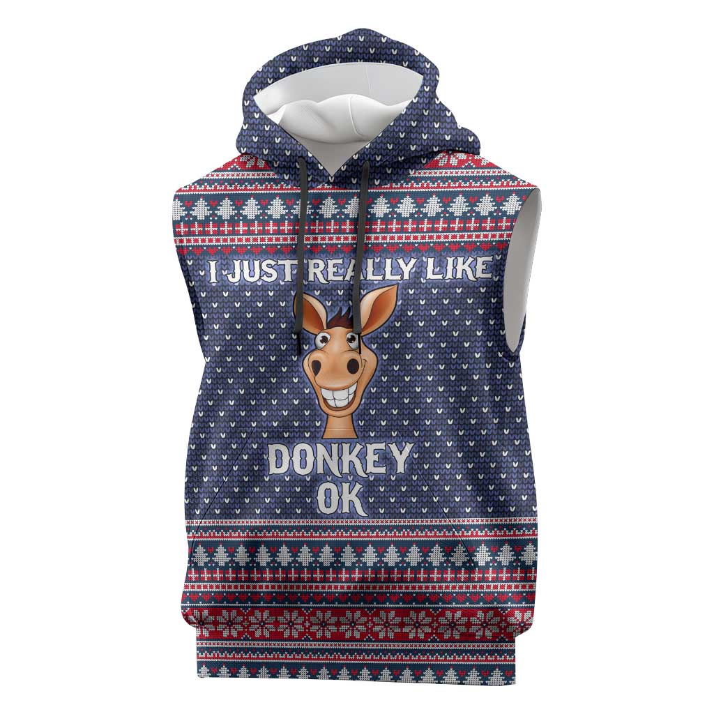 I Just Really Like Donkey Christmas Christmas Sleeveless Hoodie Xmas Holiday Patterns - Wonder Print Shop