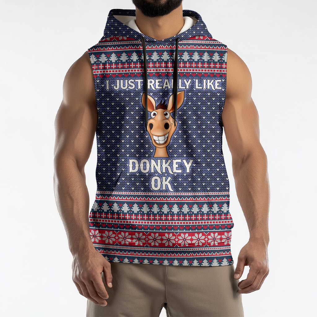 I Just Really Like Donkey Christmas Christmas Sleeveless Hoodie Xmas Holiday Patterns - Wonder Print Shop