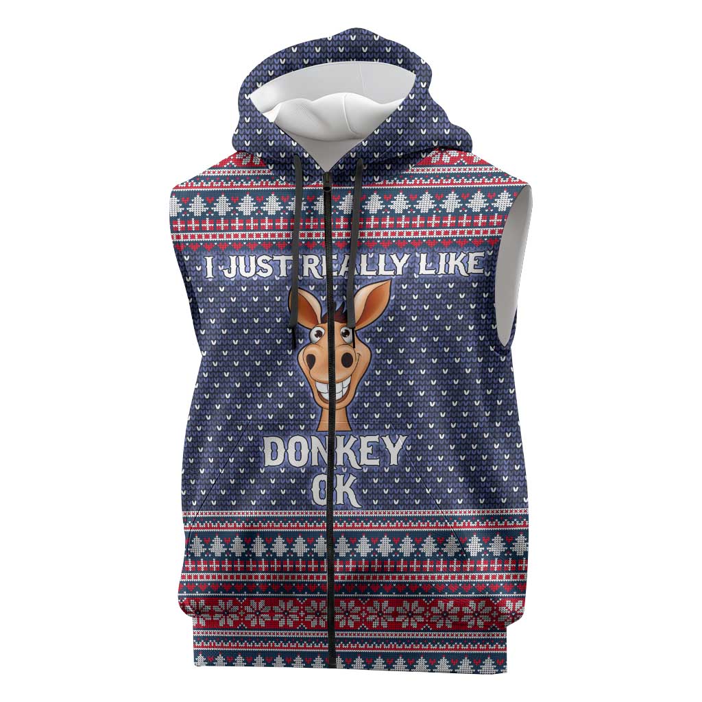 I Just Really Like Donkey Christmas Christmas Sleeveless Zip Hoodie Xmas Holiday Patterns - Wonder Print Shop