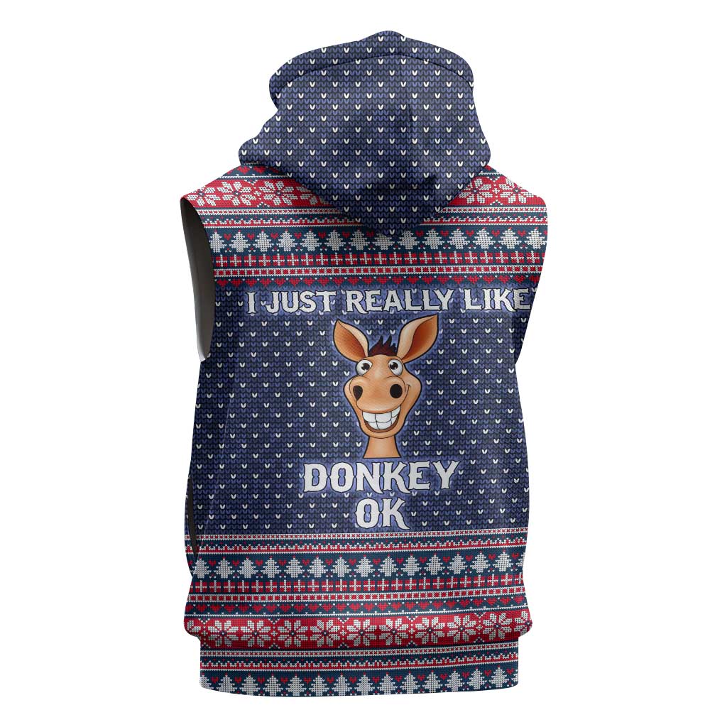 I Just Really Like Donkey Christmas Christmas Sleeveless Zip Hoodie Xmas Holiday Patterns - Wonder Print Shop