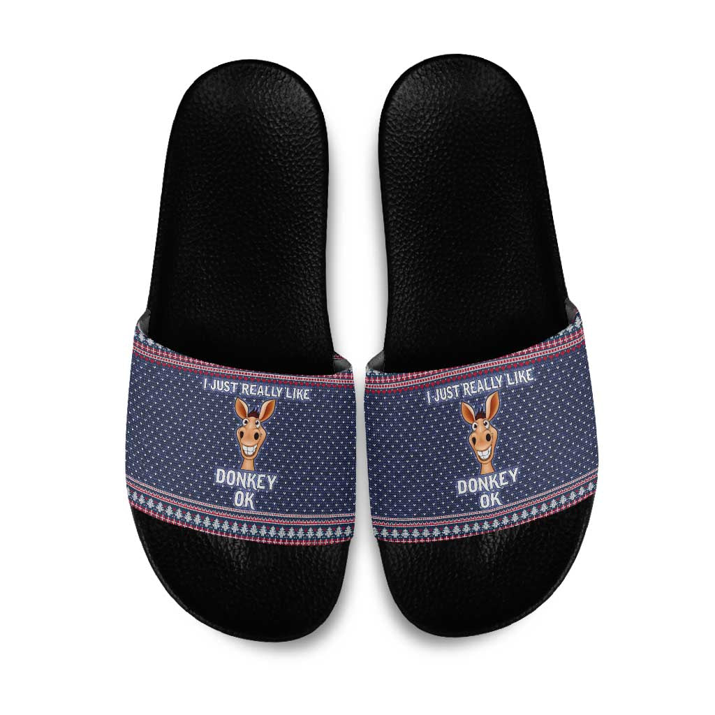 I Just Really Like Donkey Christmas Christmas Slide Sandals Xmas Holiday Patterns - Wonder Print Shop