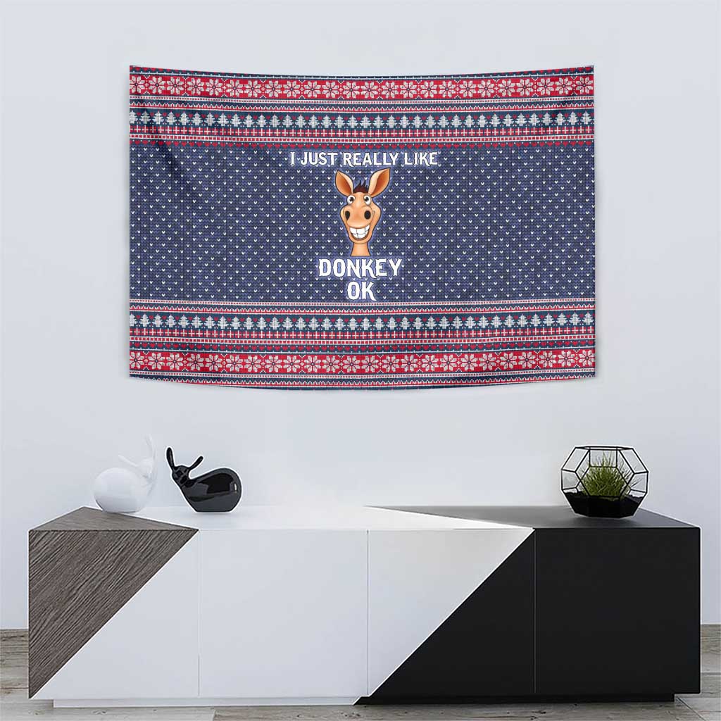 I Just Really Like Donkey Christmas Christmas Tapestry Xmas Holiday Patterns - Wonder Print Shop