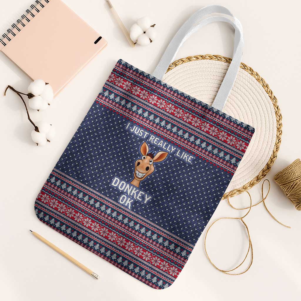 I Just Really Like Donkey Christmas Christmas Tote Bag Xmas Holiday Patterns - Wonder Print Shop