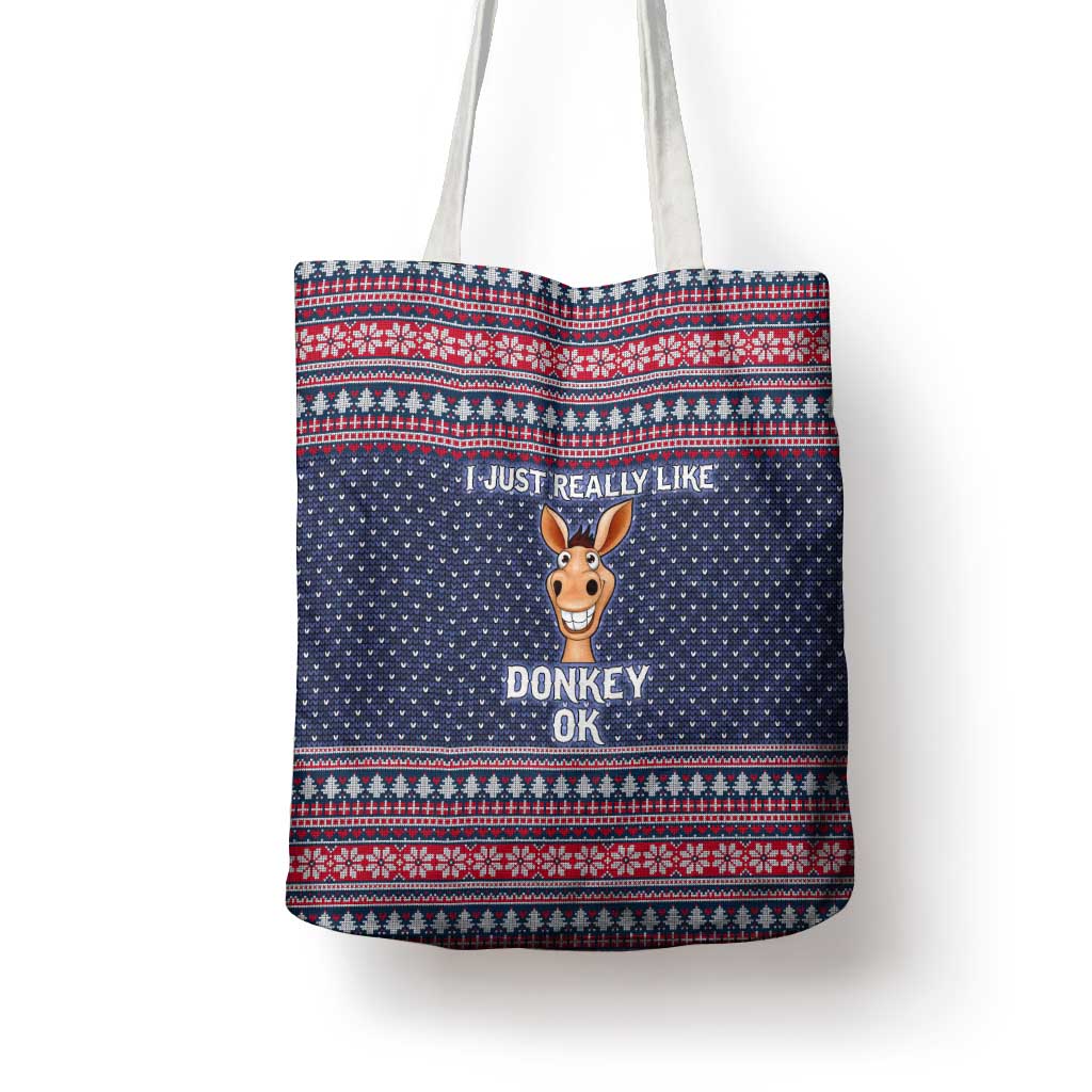 I Just Really Like Donkey Christmas Christmas Tote Bag Xmas Holiday Patterns - Wonder Print Shop