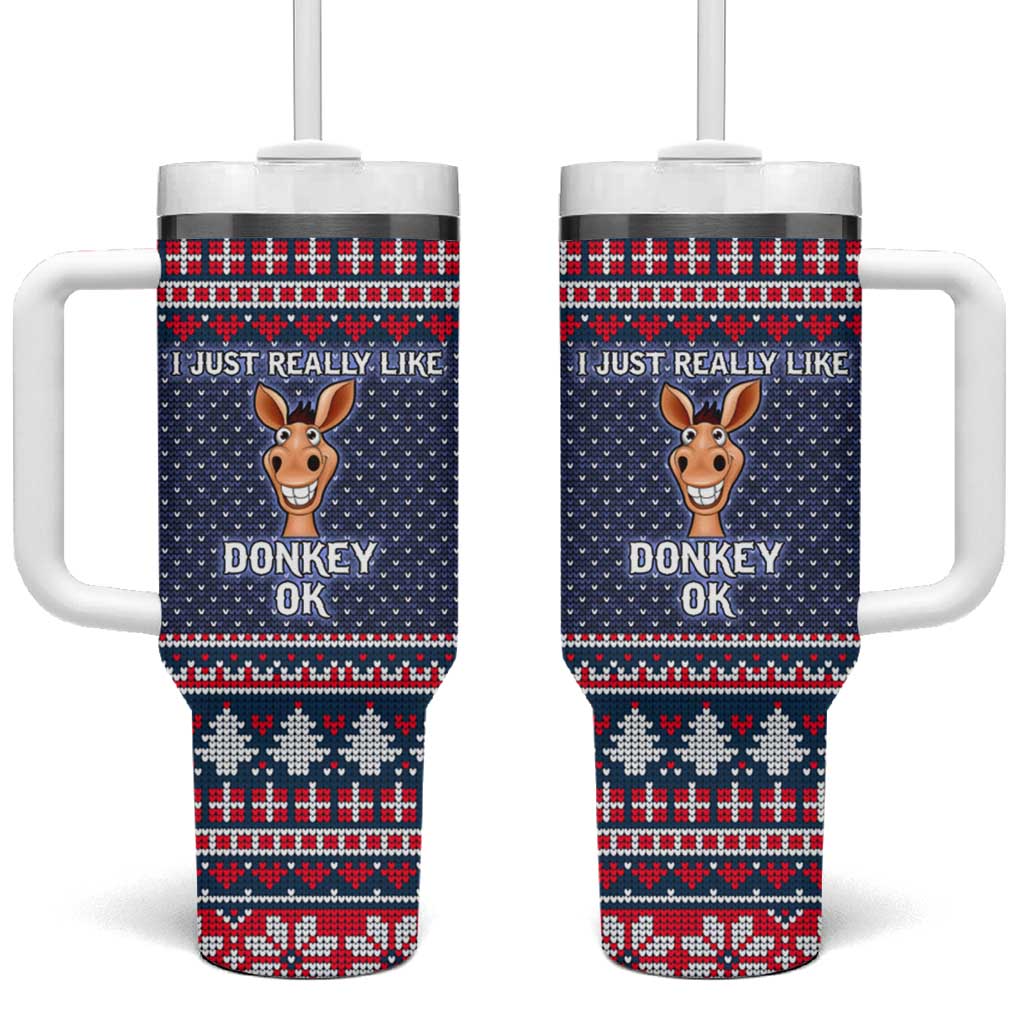 I Just Really Like Donkey Christmas Christmas Tumbler With Handle Xmas Holiday Patterns - Wonder Print Shop