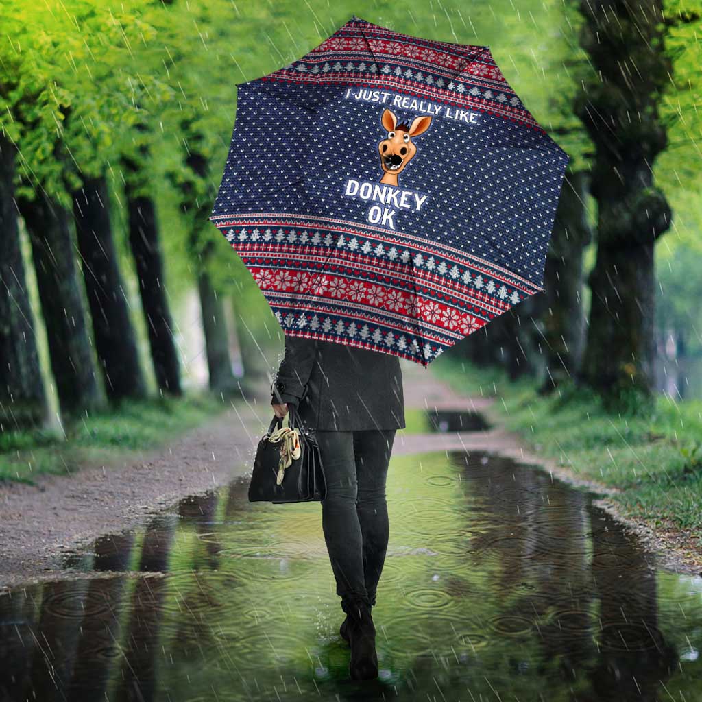I Just Really Like Donkey Christmas Christmas Umbrella Xmas Holiday Patterns - Wonder Print Shop
