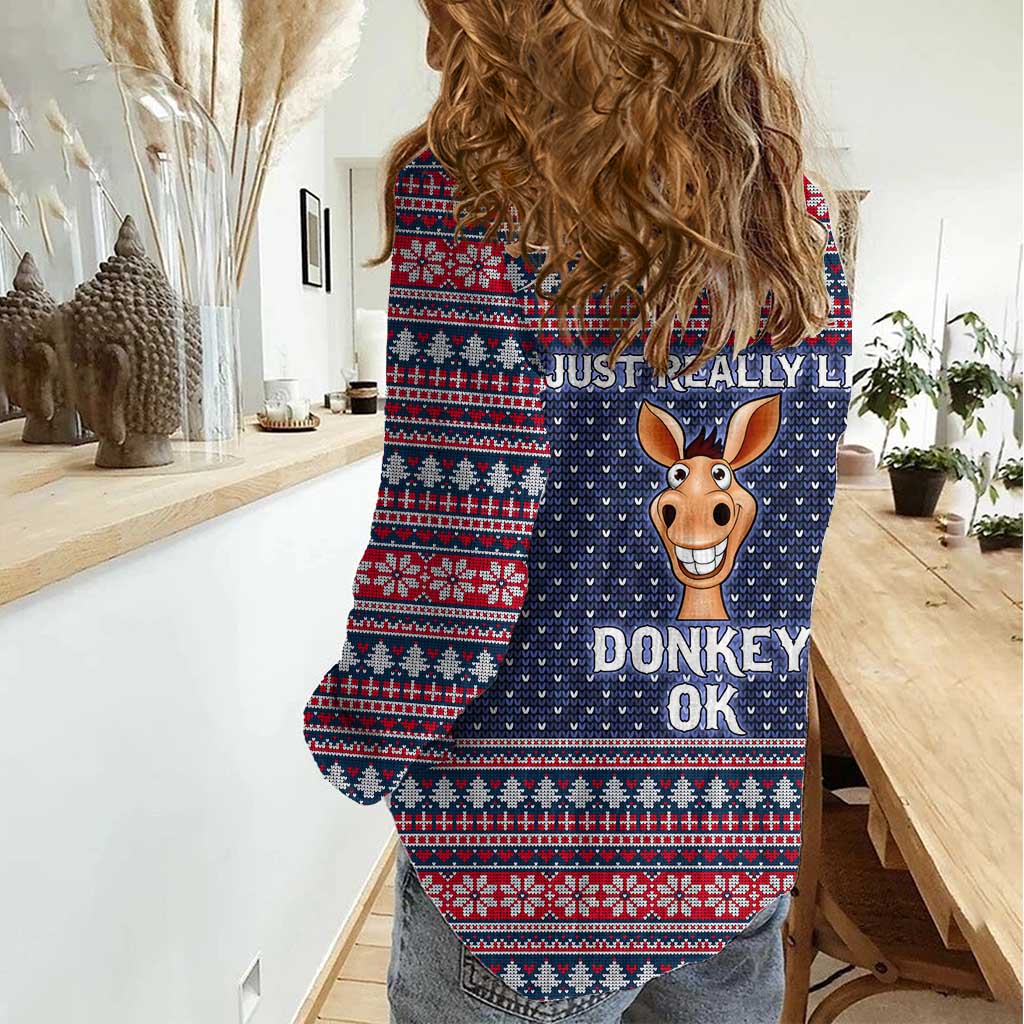 I Just Really Like Donkey Christmas Christmas Women Casual Shirt Xmas Holiday Patterns - Wonder Print Shop