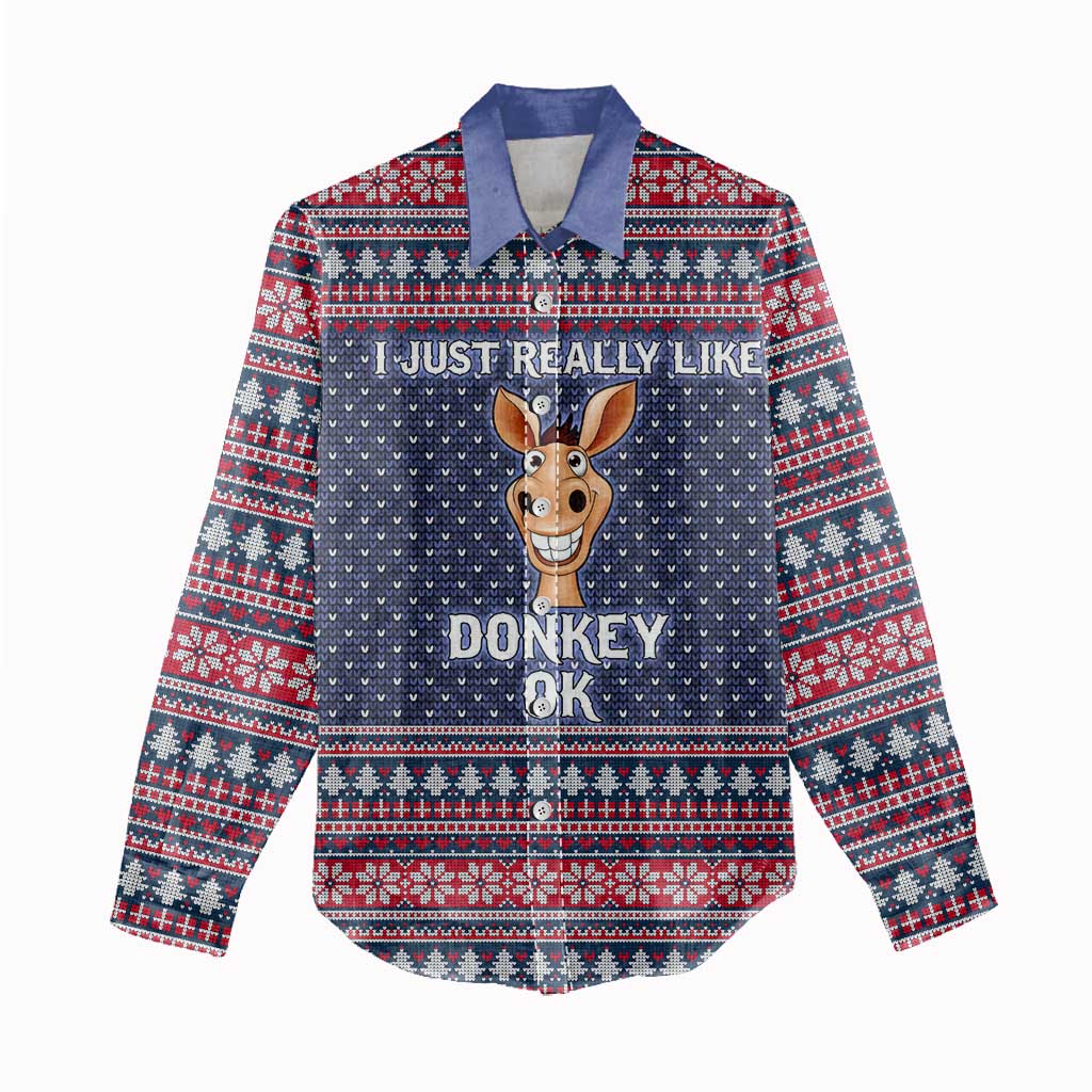 I Just Really Like Donkey Christmas Christmas Women Casual Shirt Xmas Holiday Patterns - Wonder Print Shop