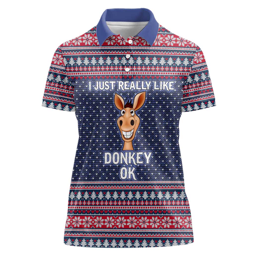 I Just Really Like Donkey Christmas Christmas Women Polo Shirt Xmas Holiday Patterns - Wonder Print Shop