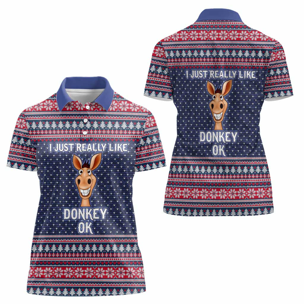 I Just Really Like Donkey Christmas Christmas Women Polo Shirt Xmas Holiday Patterns - Wonder Print Shop
