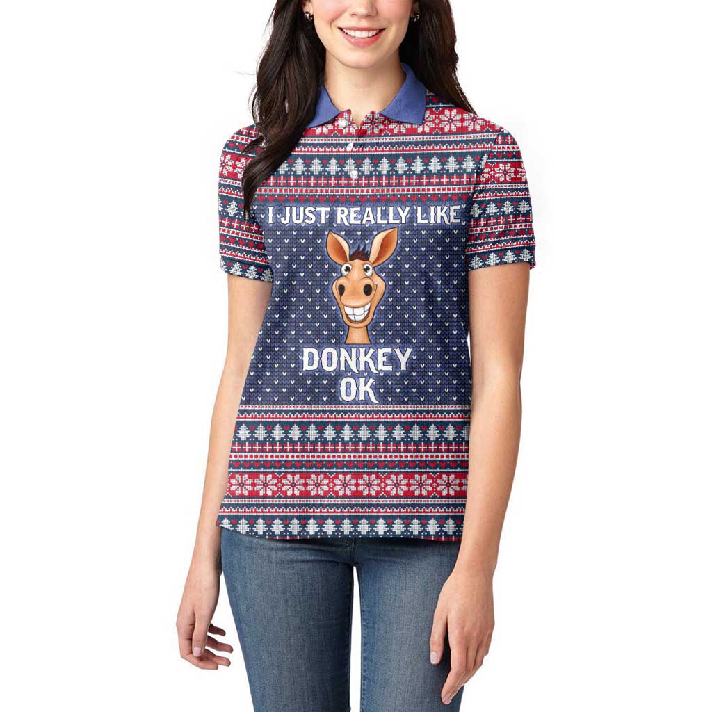 I Just Really Like Donkey Christmas Christmas Women Polo Shirt Xmas Holiday Patterns - Wonder Print Shop
