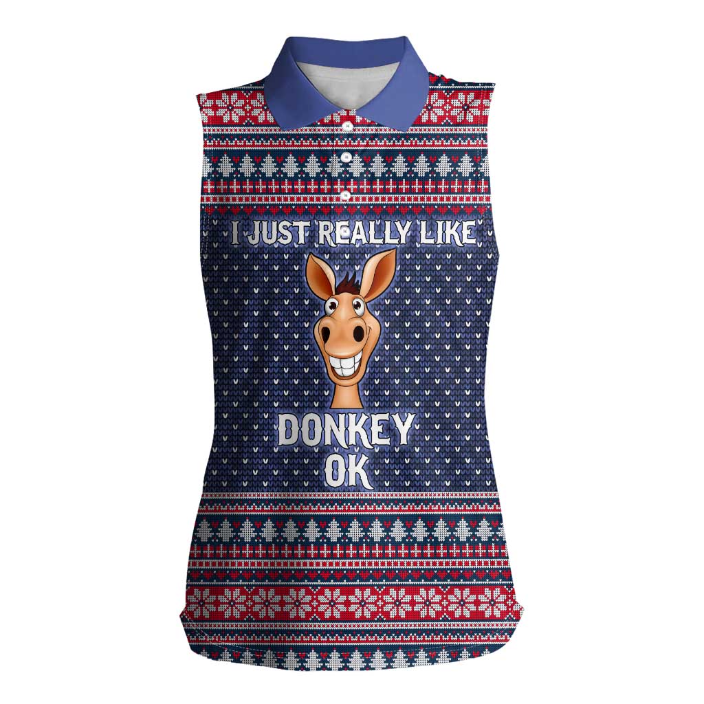 I Just Really Like Donkey Christmas Christmas Women Sleeveless Polo Shirt Xmas Holiday Patterns - Wonder Print Shop
