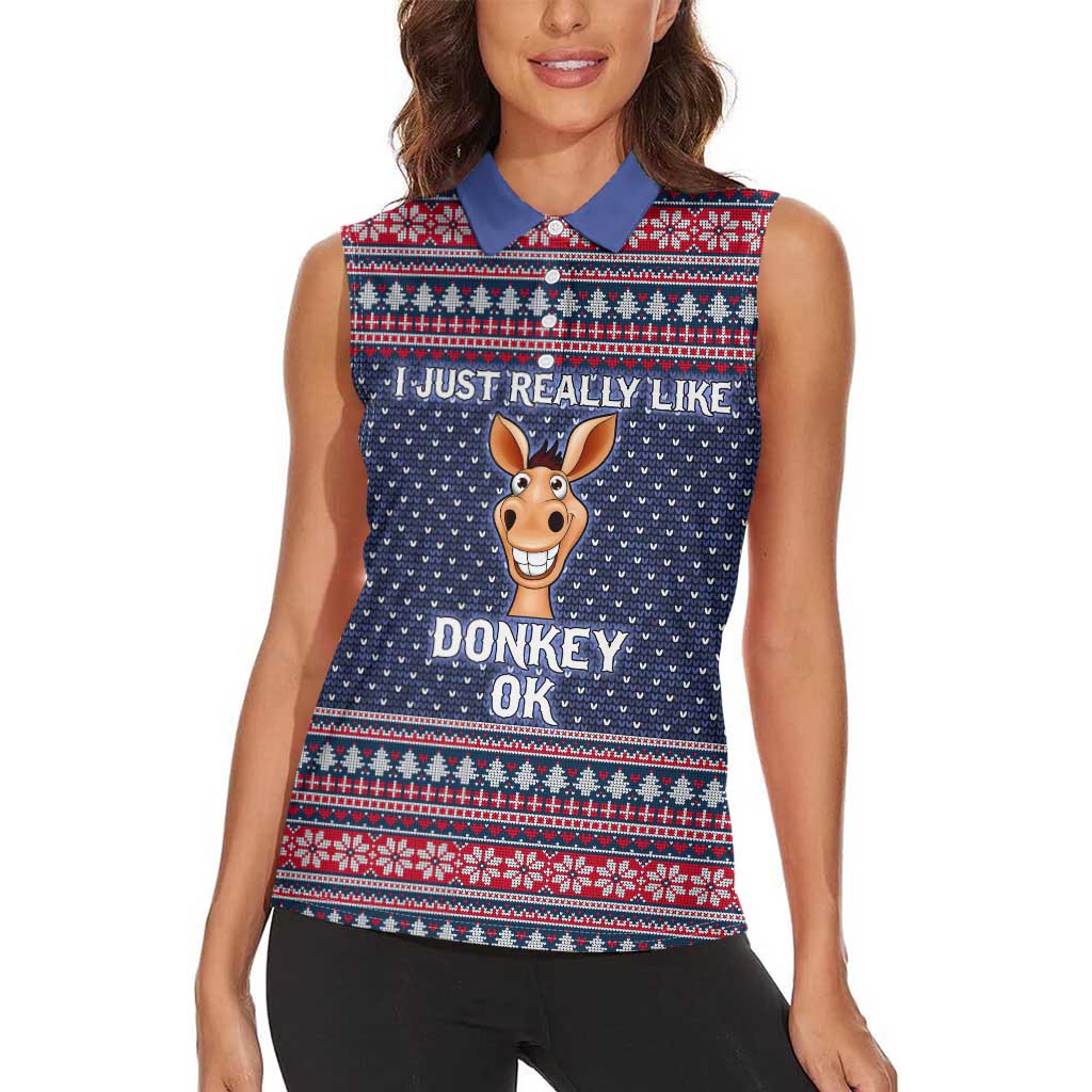 I Just Really Like Donkey Christmas Christmas Women Sleeveless Polo Shirt Xmas Holiday Patterns - Wonder Print Shop