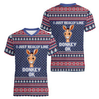 I Just Really Like Donkey Christmas Christmas Women V-Neck T-Shirt Xmas Holiday Patterns - Wonder Print Shop