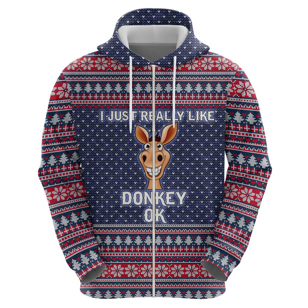 I Just Really Like Donkey Christmas Christmas Zip Hoodie Xmas Holiday Patterns - Wonder Print Shop