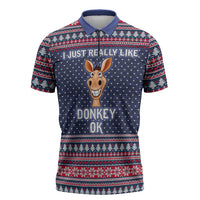 I Just Really Like Donkey Christmas Christmas Zipper Polo Shirt Xmas Holiday Patterns - Wonder Print Shop