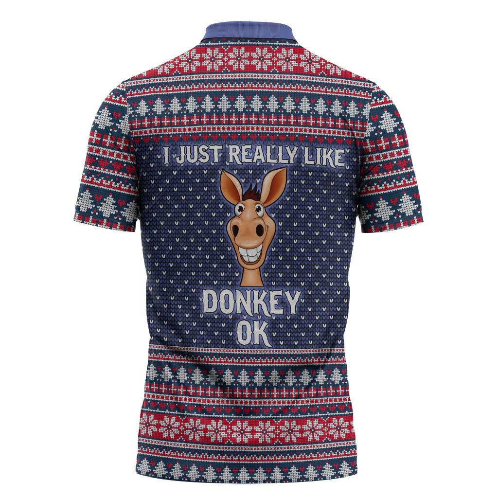 I Just Really Like Donkey Christmas Christmas Zipper Polo Shirt Xmas Holiday Patterns - Wonder Print Shop