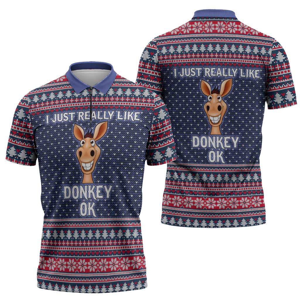 I Just Really Like Donkey Christmas Christmas Zipper Polo Shirt Xmas Holiday Patterns - Wonder Print Shop