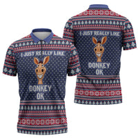 I Just Really Like Donkey Christmas Christmas Zipper Polo Shirt Xmas Holiday Patterns - Wonder Print Shop