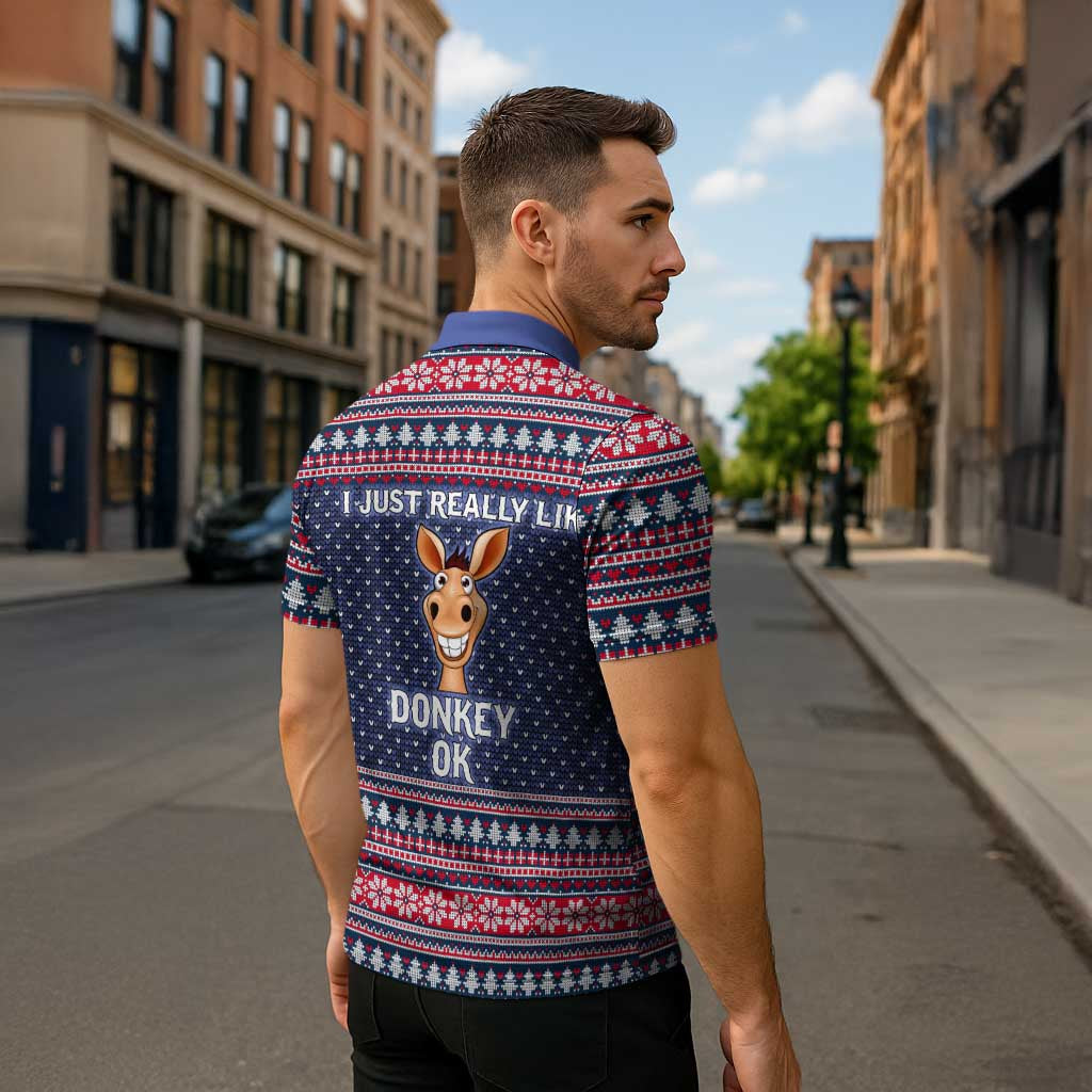 I Just Really Like Donkey Christmas Christmas Zipper Polo Shirt Xmas Holiday Patterns - Wonder Print Shop