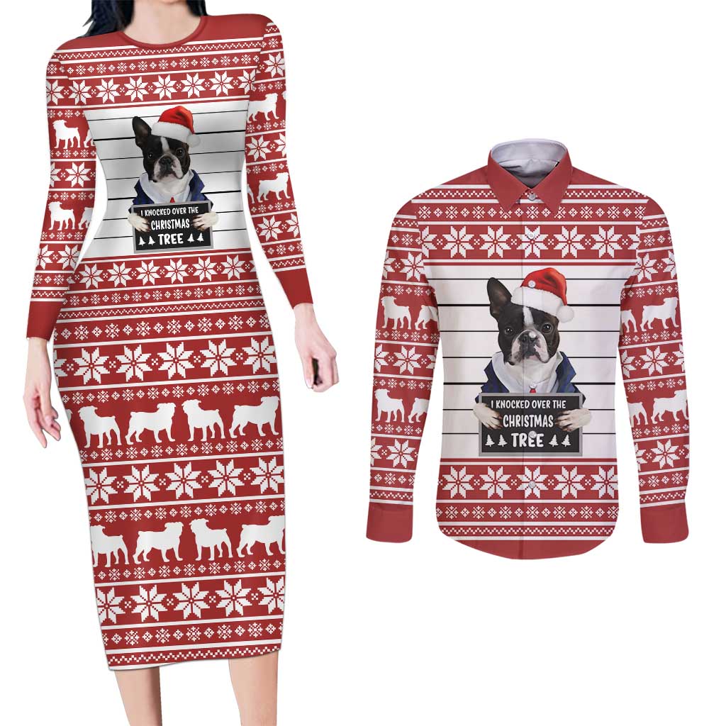 I Knocked Over Yhe Christmas Tree Christmas Christmas Couples Matching Long Sleeve Bodycon Dress and Long Sleeve Button Shirt Xmas Holiday Patterns - Wonder Print Shop