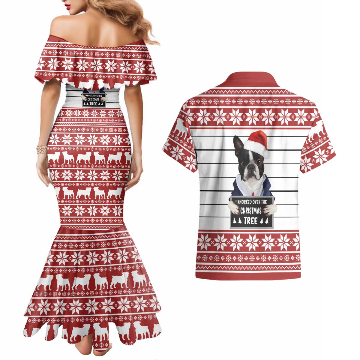 I Knocked Over Yhe Christmas Tree Christmas Christmas Couples Matching Mermaid Dress and Hawaiian Shirt Xmas Holiday Patterns - Wonder Print Shop