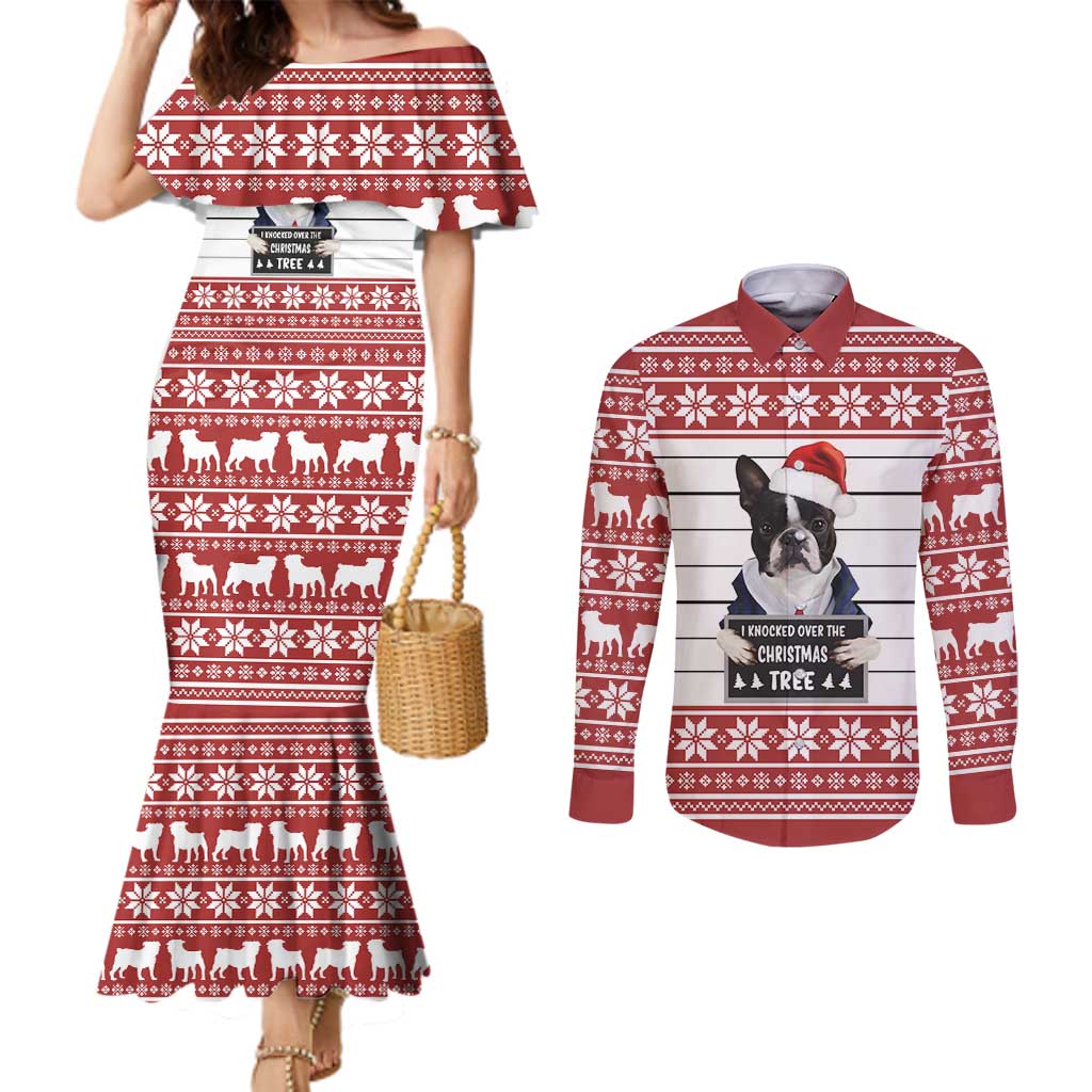 I Knocked Over Yhe Christmas Tree Christmas Christmas Couples Matching Mermaid Dress and Long Sleeve Button Shirt Xmas Holiday Patterns - Wonder Print Shop