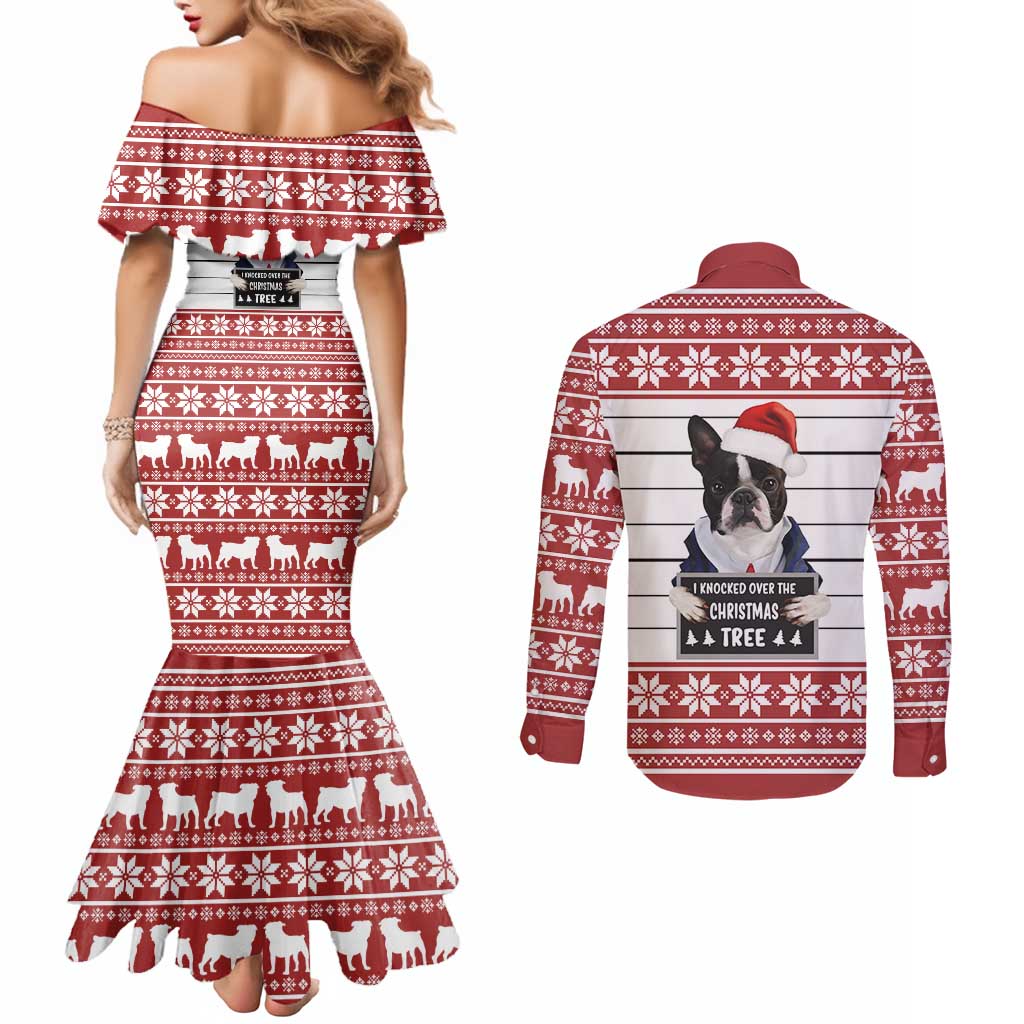 I Knocked Over Yhe Christmas Tree Christmas Christmas Couples Matching Mermaid Dress and Long Sleeve Button Shirt Xmas Holiday Patterns - Wonder Print Shop