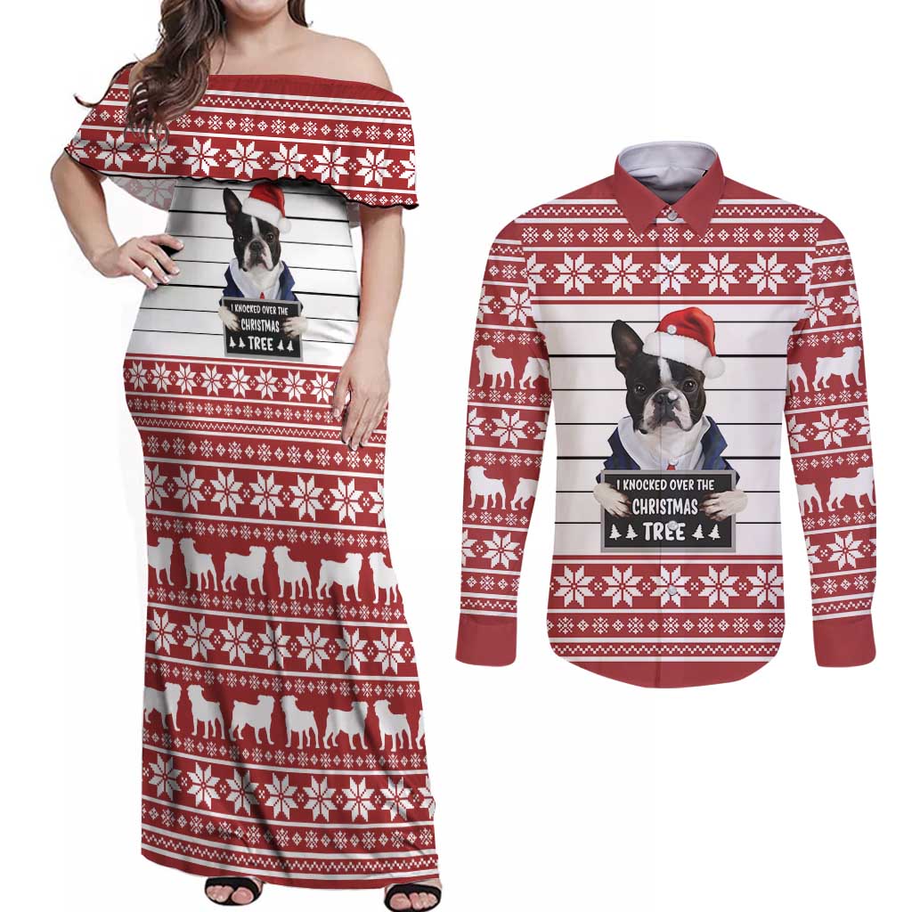 I Knocked Over Yhe Christmas Tree Christmas Christmas Couples Matching Off Shoulder Maxi Dress and Long Sleeve Button Shirt Xmas Holiday Patterns - Wonder Print Shop