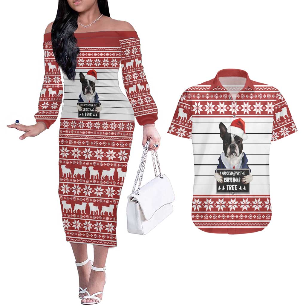 I Knocked Over Yhe Christmas Tree Christmas Christmas Couples Matching Off The Shoulder Long Sleeve Dress and Hawaiian Shirt Xmas Holiday Patterns - Wonder Print Shop
