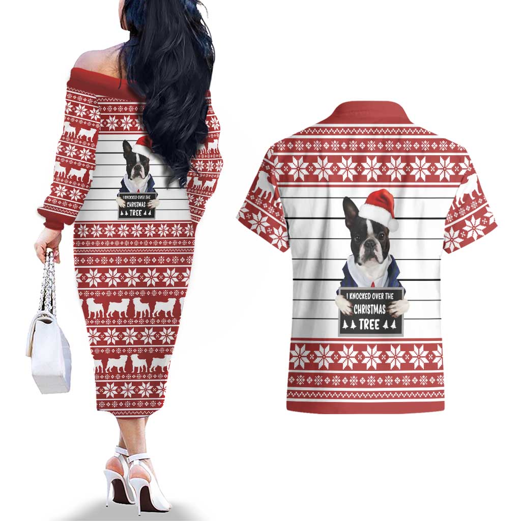 I Knocked Over Yhe Christmas Tree Christmas Christmas Couples Matching Off The Shoulder Long Sleeve Dress and Hawaiian Shirt Xmas Holiday Patterns - Wonder Print Shop