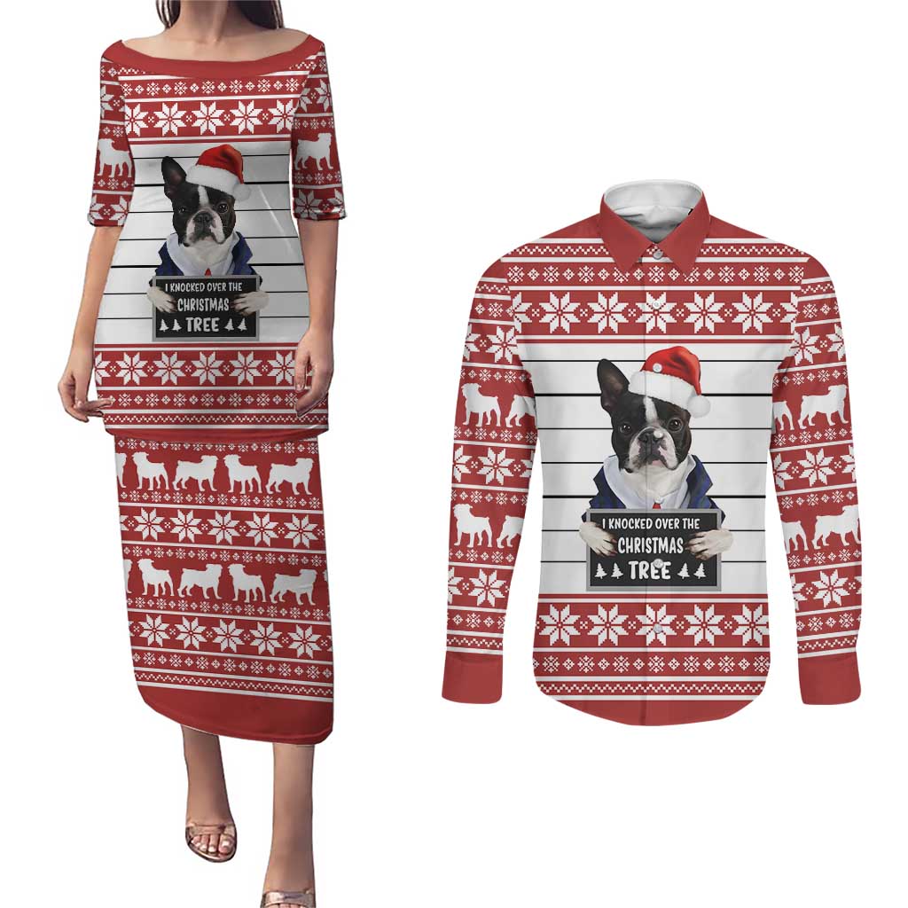I Knocked Over Yhe Christmas Tree Christmas Christmas Couples Matching Puletasi and Long Sleeve Button Shirt Xmas Holiday Patterns - Wonder Print Shop