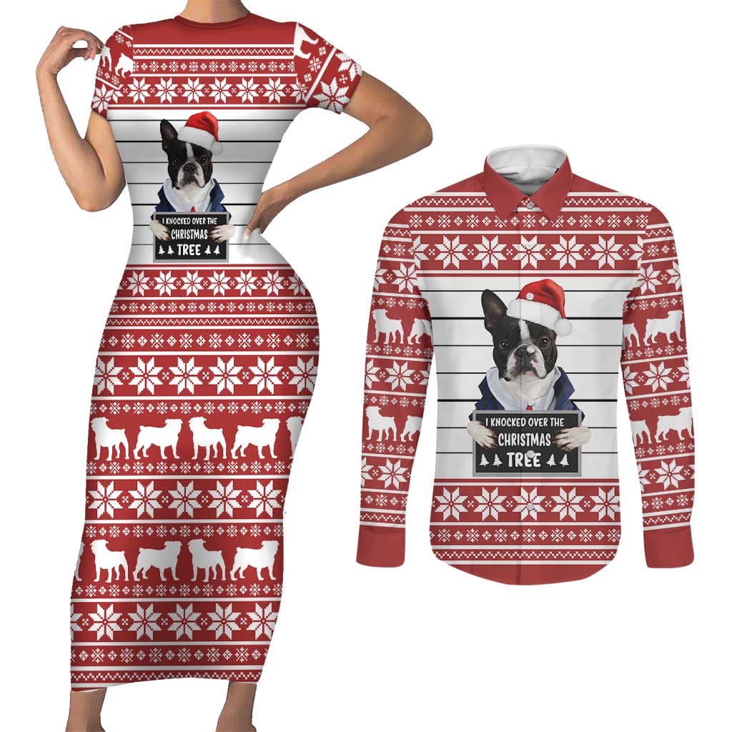 I Knocked Over Yhe Christmas Tree Christmas Christmas Couples Matching Short Sleeve Bodycon Dress and Long Sleeve Button Shirt Xmas Holiday Patterns - Wonder Print Shop