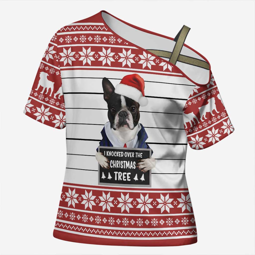 I Knocked Over Yhe Christmas Tree Christmas Christmas Cross Shoulder Shirt Xmas Holiday Patterns - Wonder Print Shop