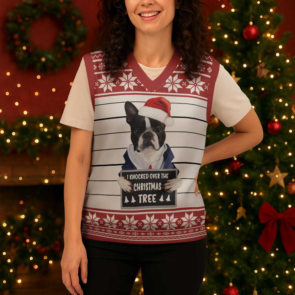 I Knocked Over Yhe Christmas Tree Christmas Christmas Knitted V-Neck Vest Xmas Holiday Patterns - Wonder Print Shop