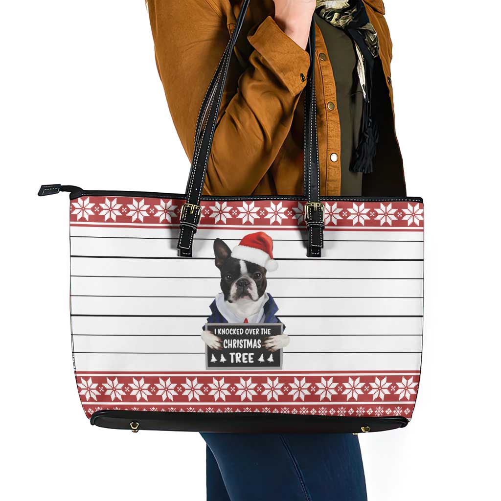 I Knocked Over Yhe Christmas Tree Christmas Christmas Leather Tote Bag Xmas Holiday Patterns - Wonder Print Shop