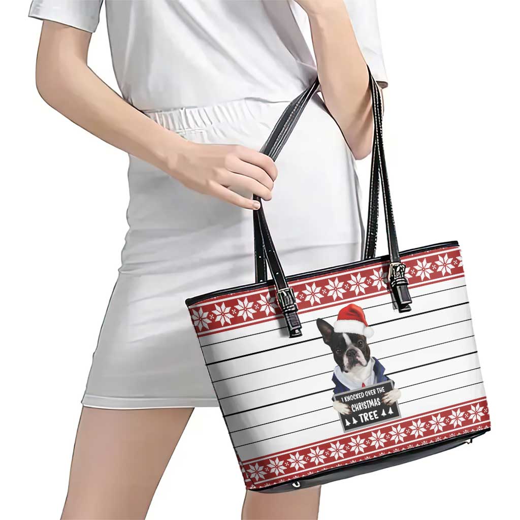 I Knocked Over Yhe Christmas Tree Christmas Christmas Leather Tote Bag Xmas Holiday Patterns - Wonder Print Shop
