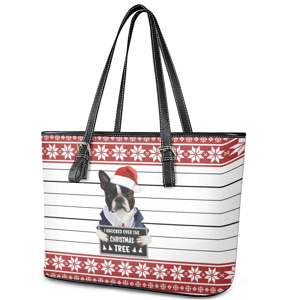 I Knocked Over Yhe Christmas Tree Christmas Christmas Leather Tote Bag Xmas Holiday Patterns - Wonder Print Shop